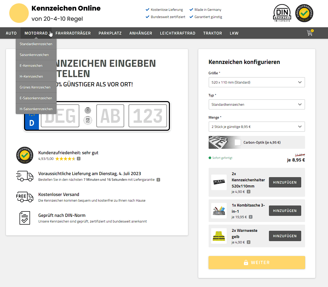  Autokennzeichen bestellen ab €4,95